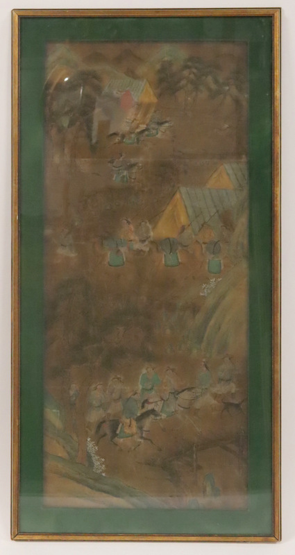 FRAMED CHINESE BATTLE SCENE PAINTED