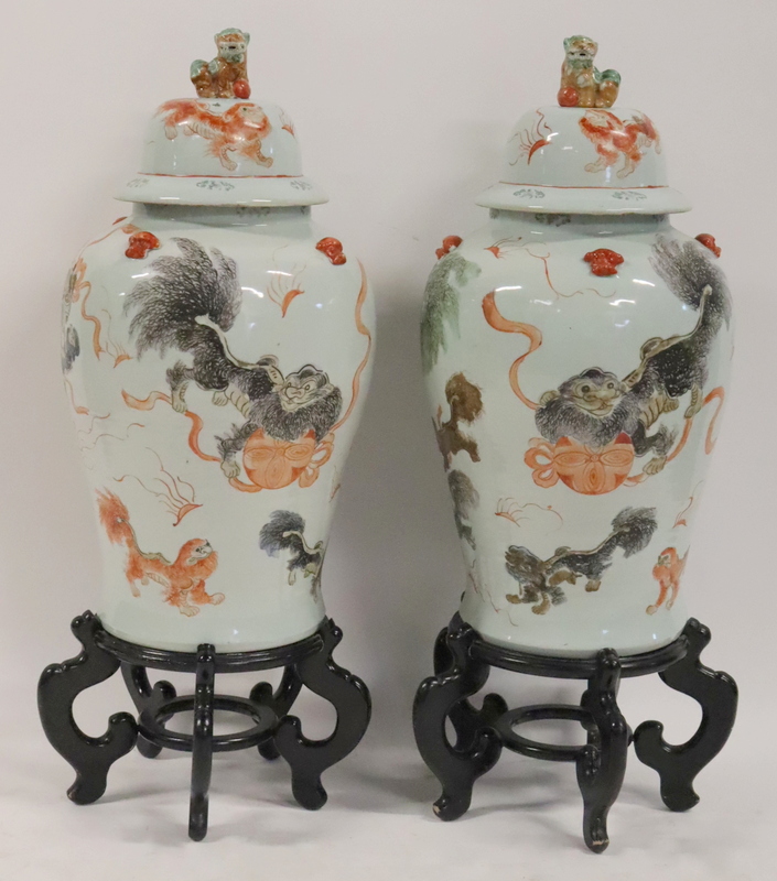 PAIR OF LARGE CHINESE ENAMEL DECORATED 3b7eab