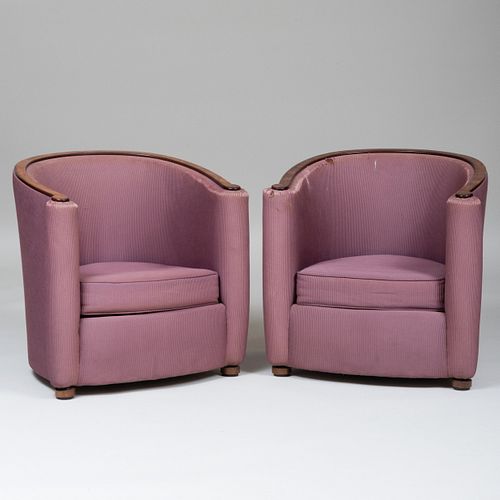 PAIR OF ART DECO BURLWOOD AND UPHOLSTERED 3b7f17
