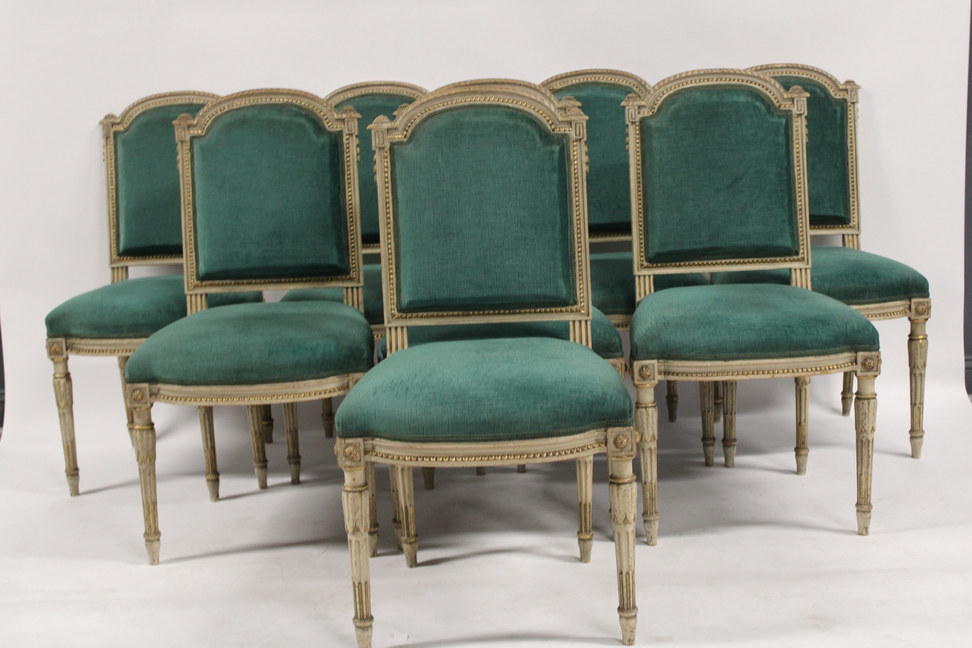 8 FINE CARVED, PAINT & GILT DECORATED