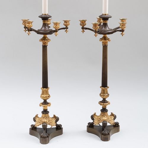 PAIR OF EMPIRE STYLE GILT AND PATINATED BRONZE 3b7f86