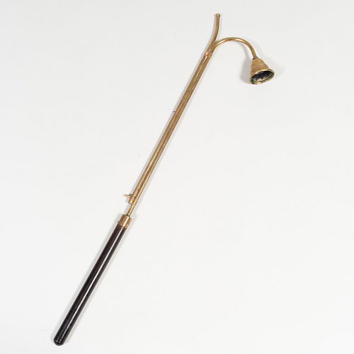 BRASS AND MAHOGANY CANDLE SNUFFER AND