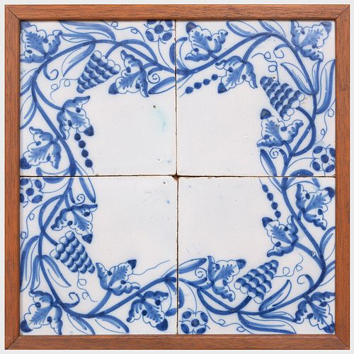 FOUR FRAMED SETS OF BLUE AND WHITE DELFT