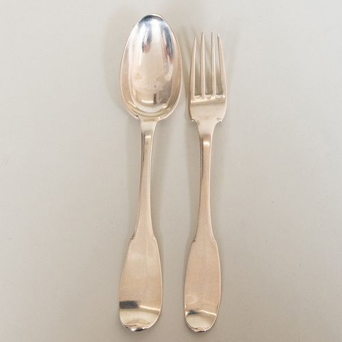 EARLY FRENCH SILVER FORK AND SPOON SET