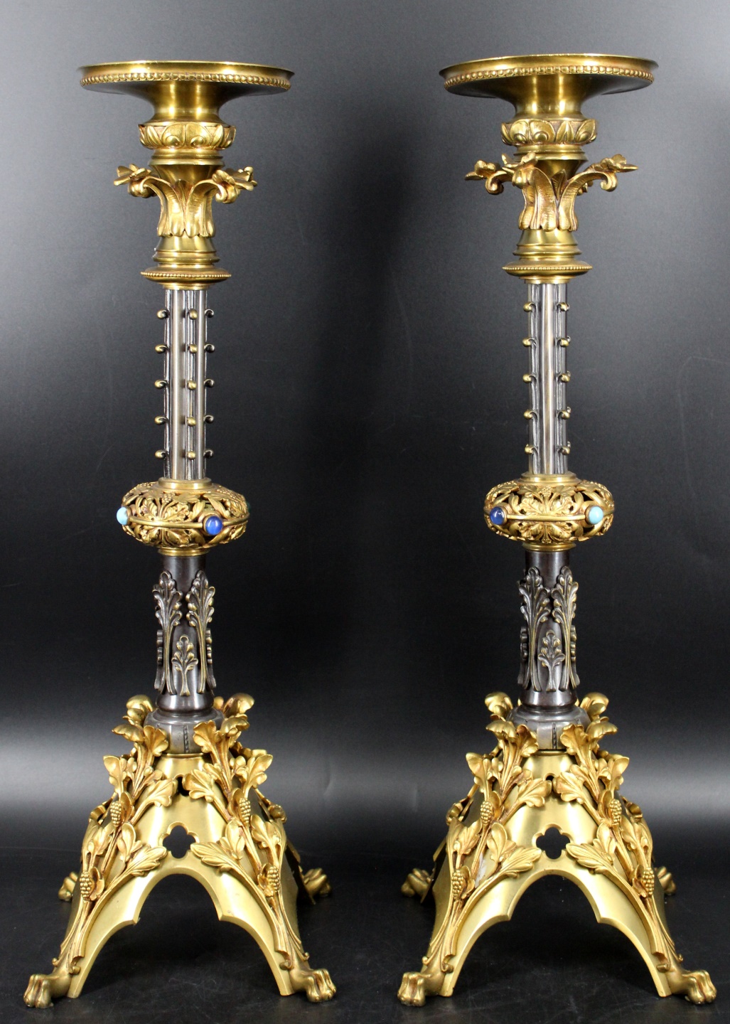 A PAIR OF GILT BRONZE & JEWELED