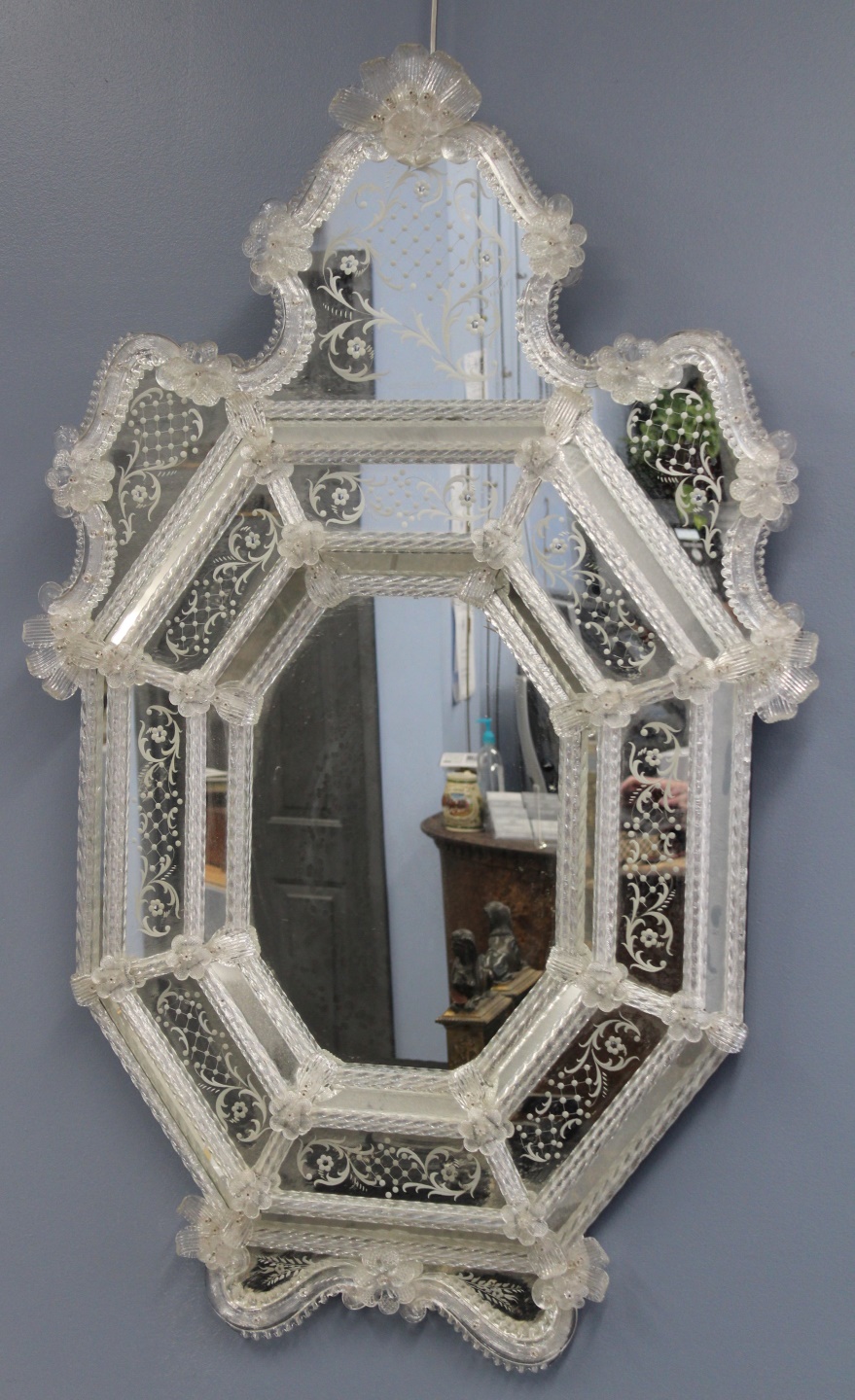 A LARGE VENETIAN GLASS MIRROR The