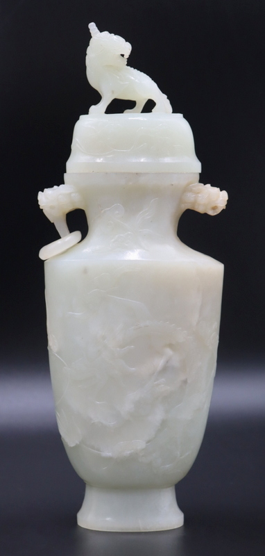 CHINESE CARVED JADE LIDDED VESSEL