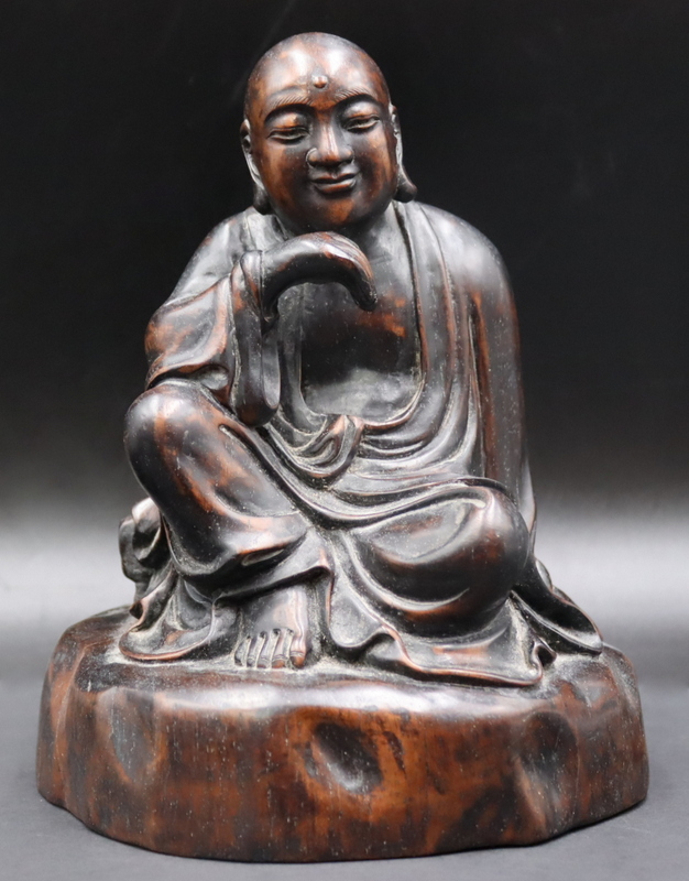 SIGNED CHINESE CARVED ZITAN SEATED