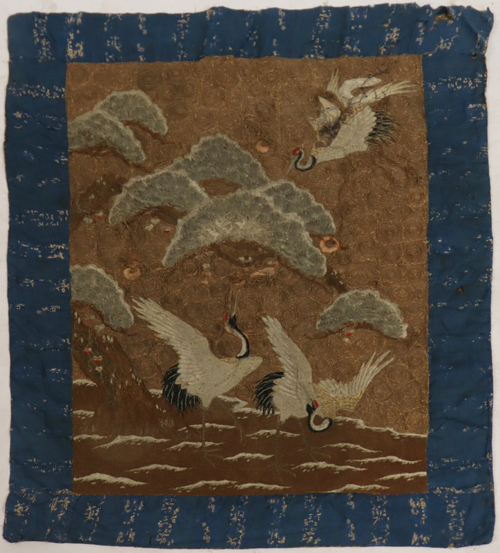 JAPANESE EMBROIDERED PANEL OF CRANES