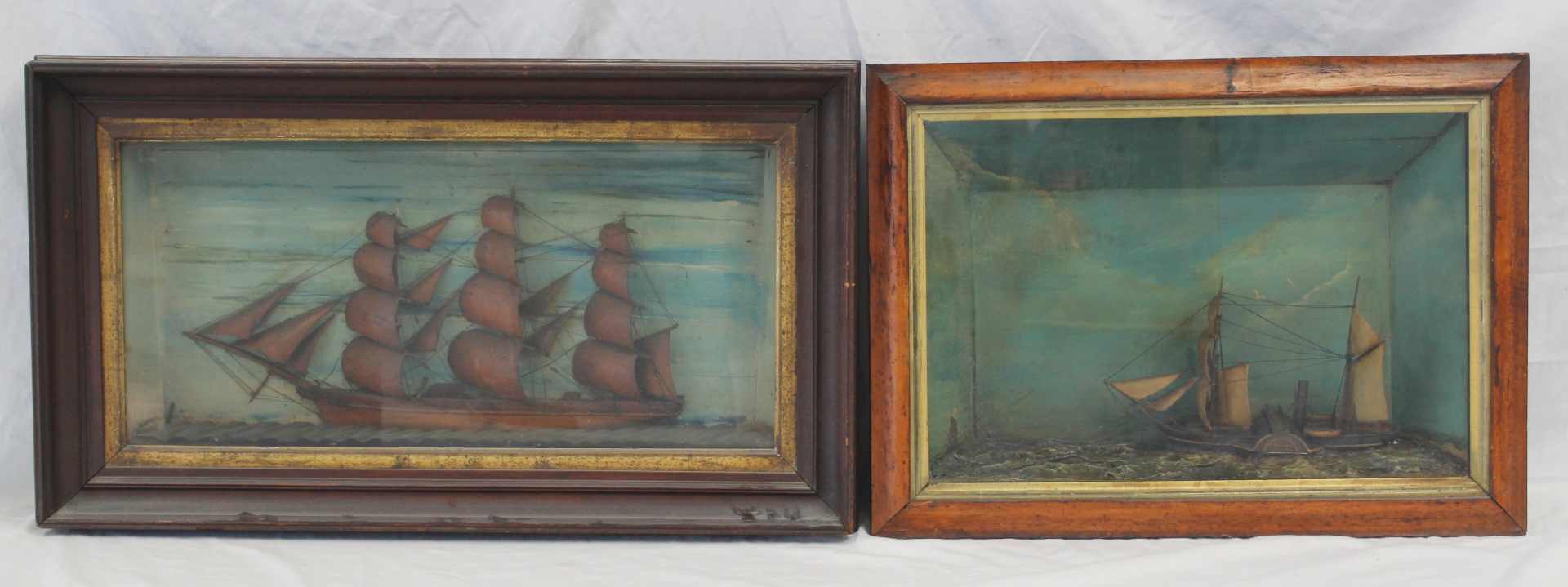 2 ANTIQUE NAUTICAL DIORAMA SHADOWBOXES 3b81e5