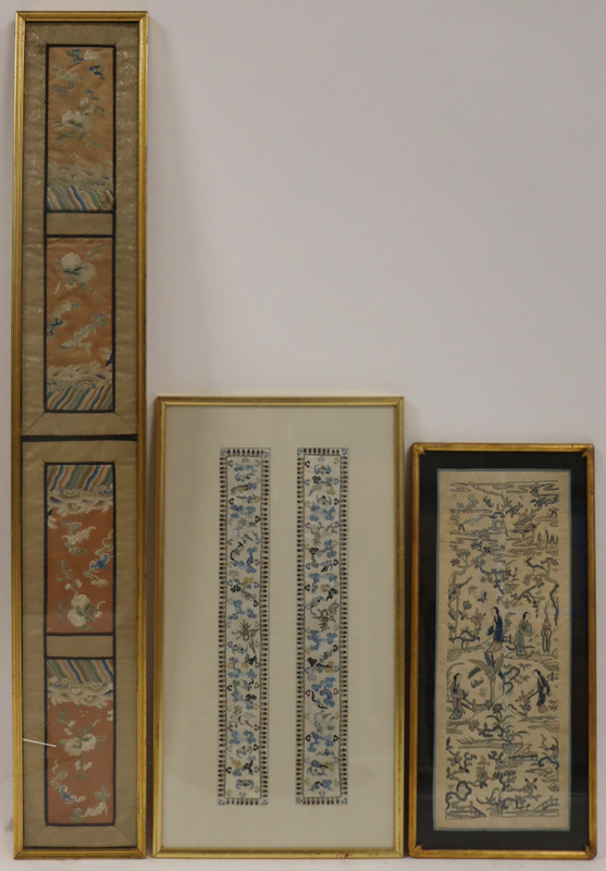  3 FRAMED CHINESE SILK EMBROIDERED 3b81df