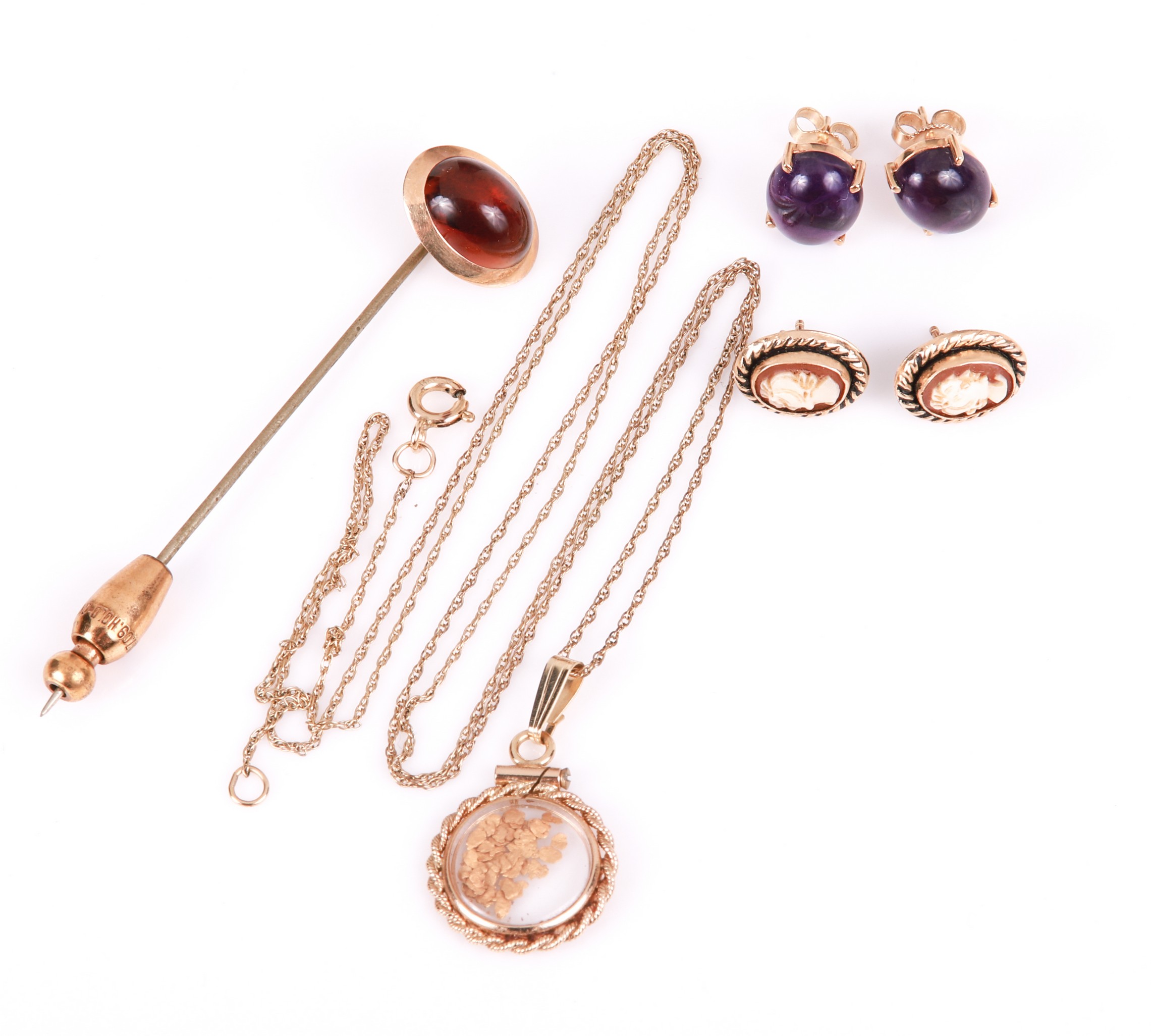  4 Gold earrings pin and pendant 3b5b60
