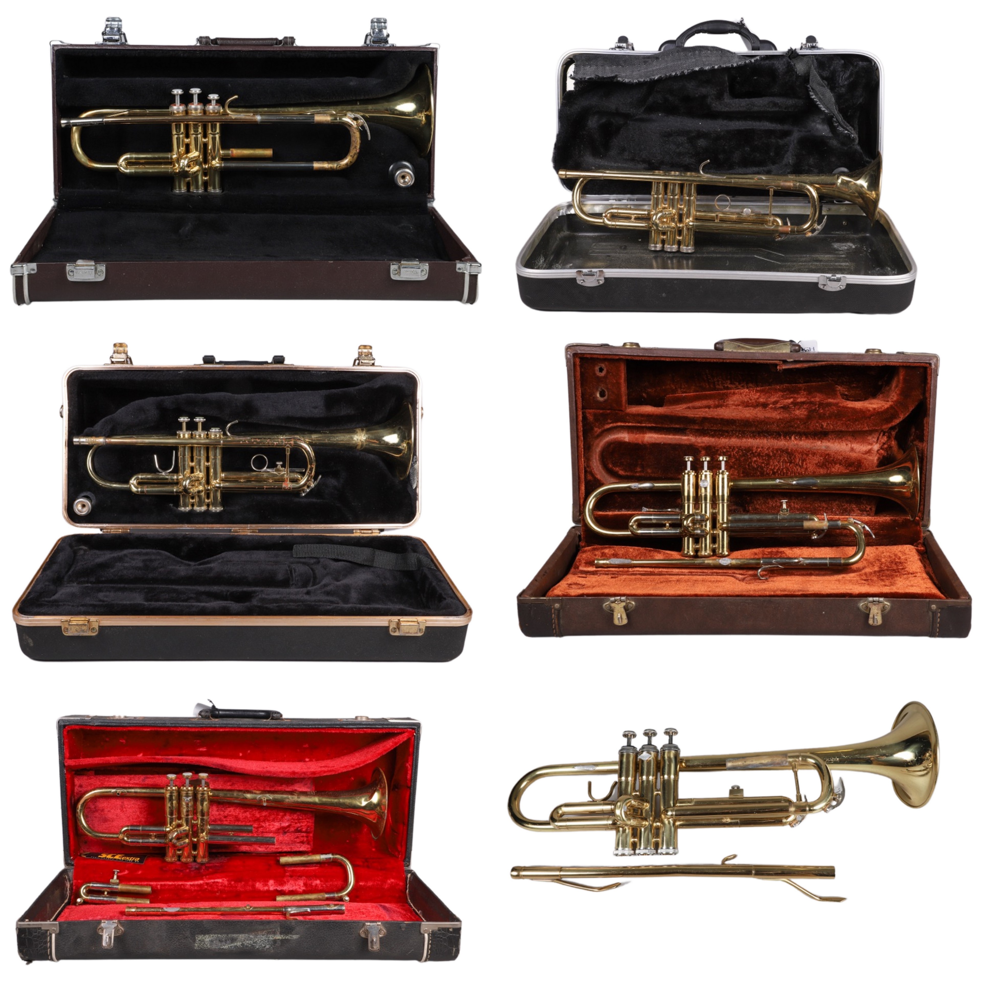 (6) Trumpets, all with condition issues,