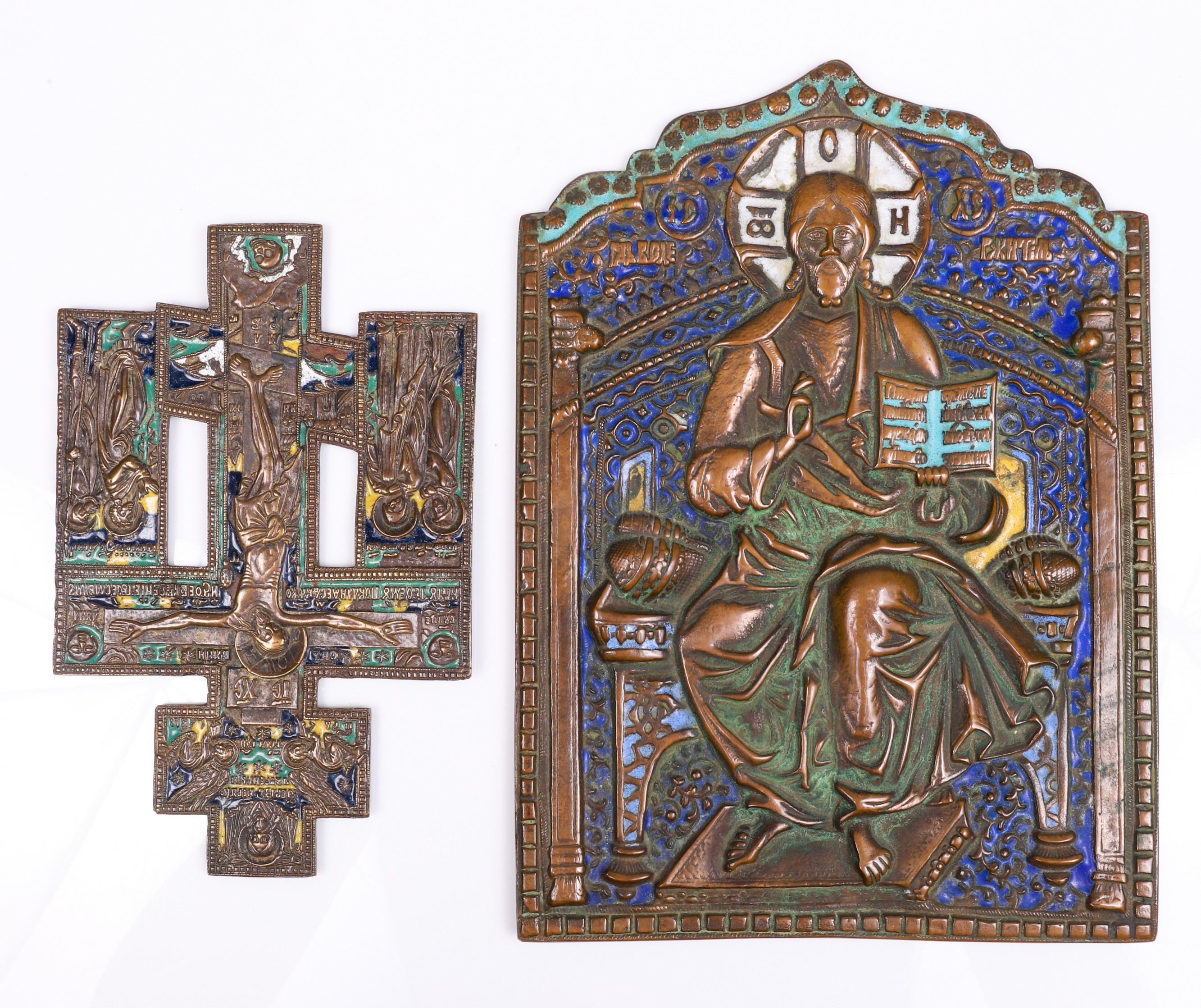 (2) Russian enameled icons, in