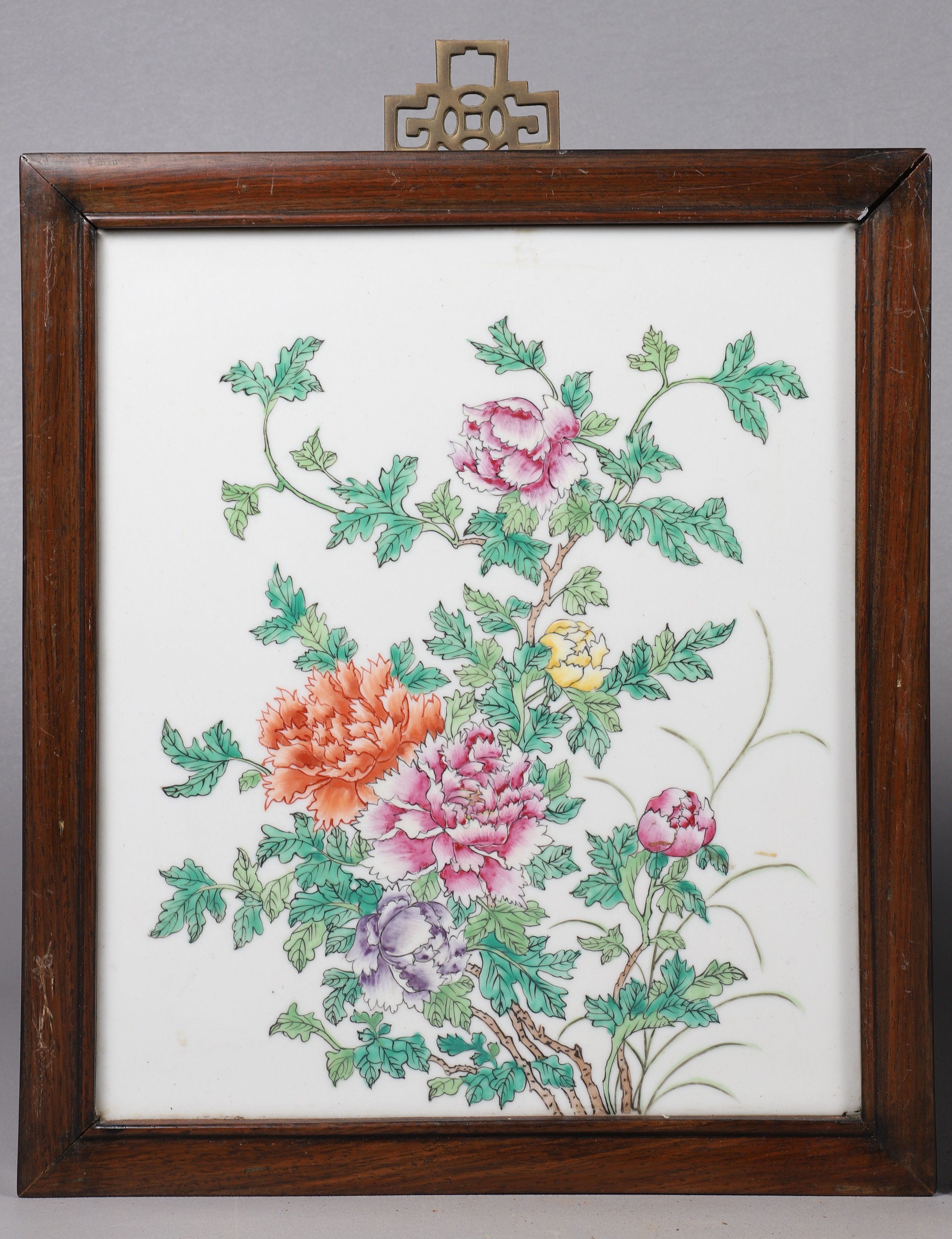 Chinese porcelain plaque, peonies, 13