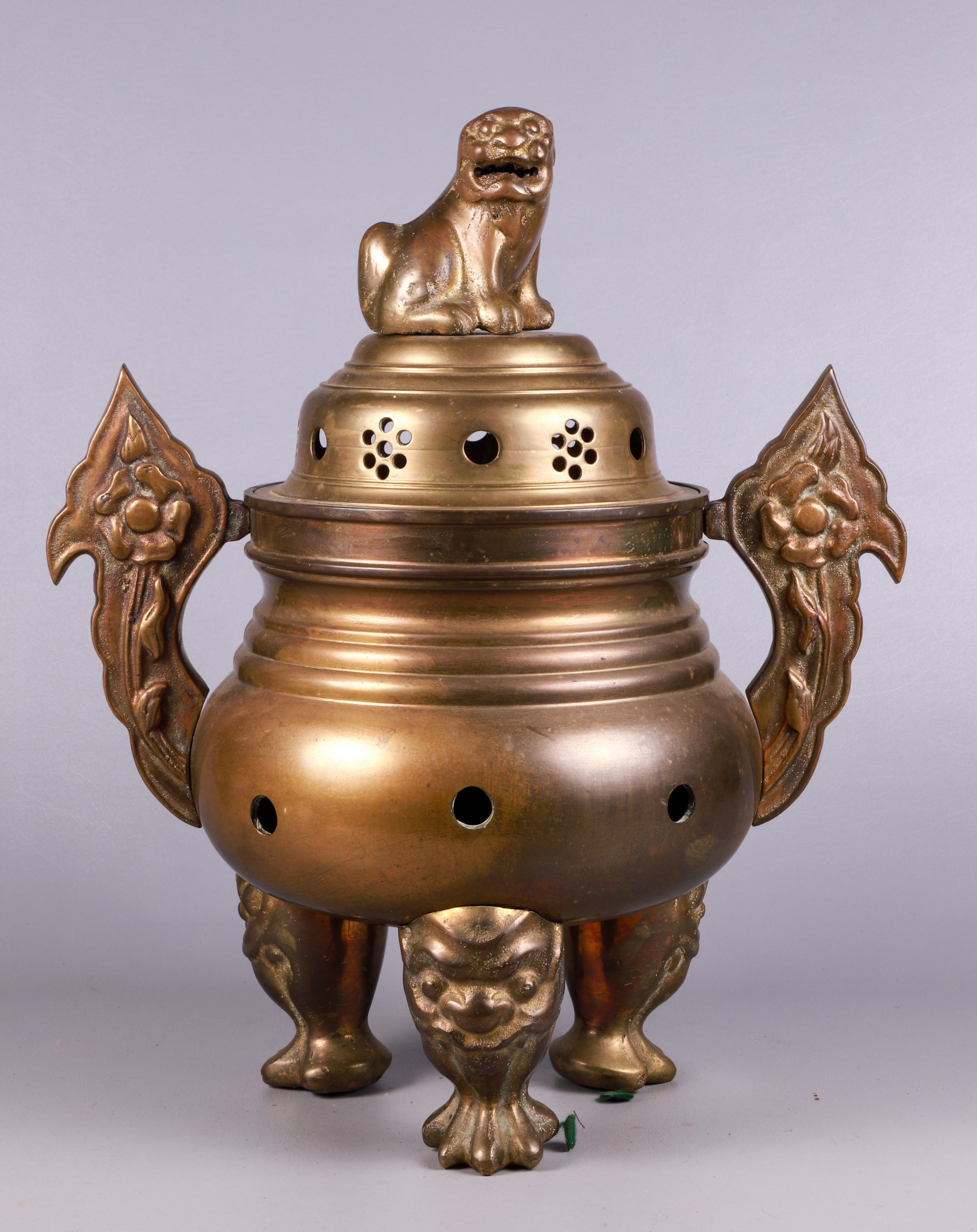 Monumental Chinese brass censer,