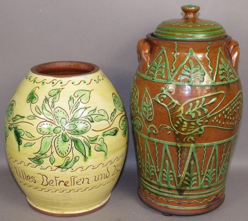 2 FOLK ART REDWARE JARS BY TURTLE 3b5c15