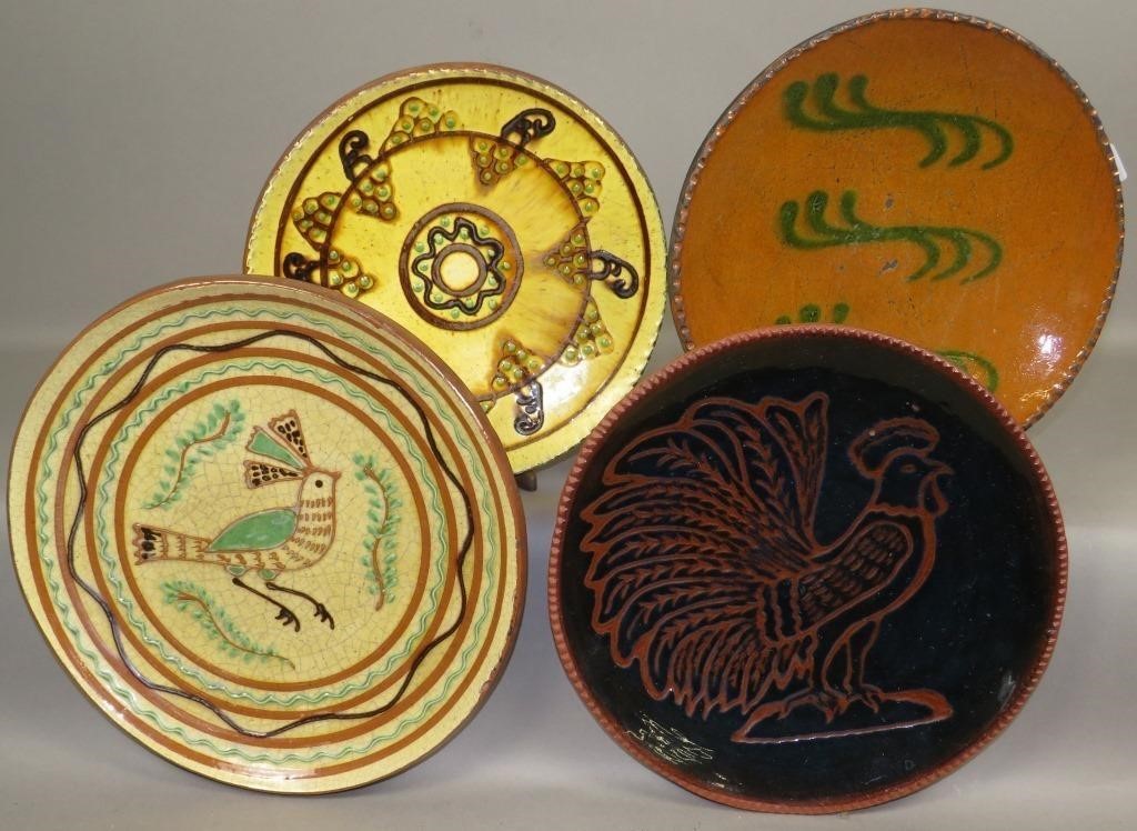 4 FOLK ART REDWARE PLATESca. 1978-2003;