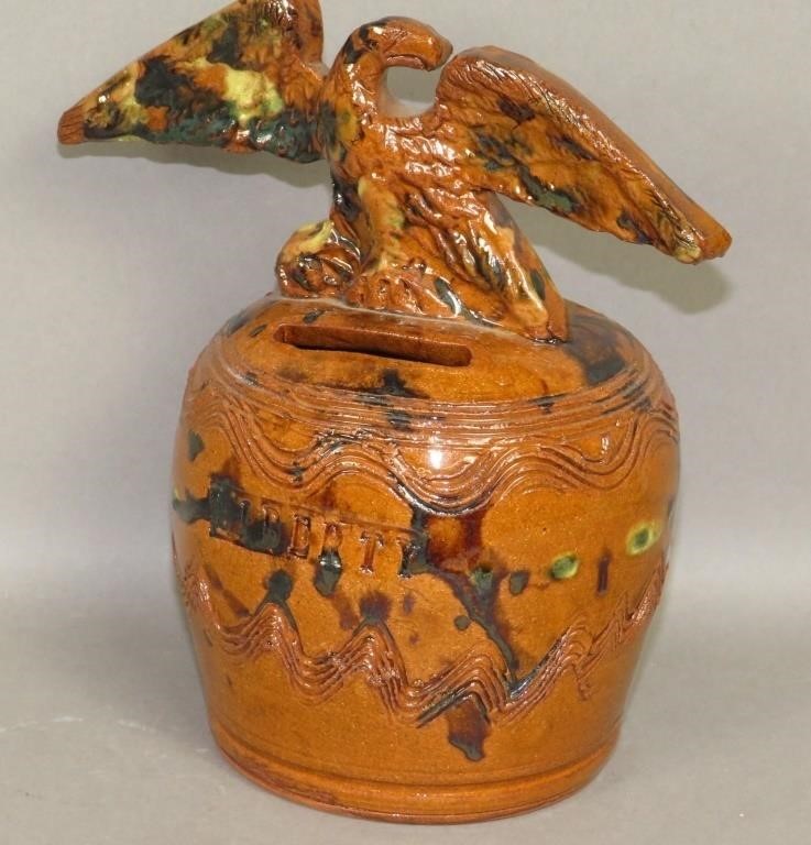 FOLK ART REDWARE EAGLE TOPPED "LIBERTY"