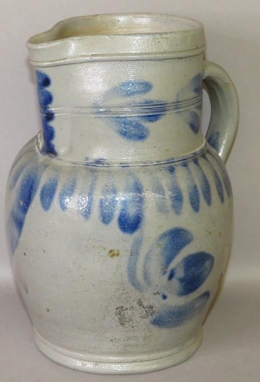 COBALT DECORATED STONEWARE PITCHERca  3b5c5c