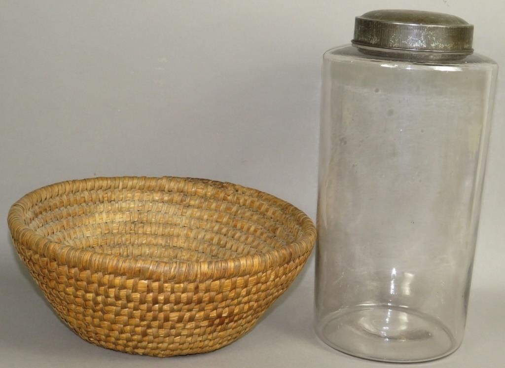 COILED RYE STRAW BASKET & CLEAR