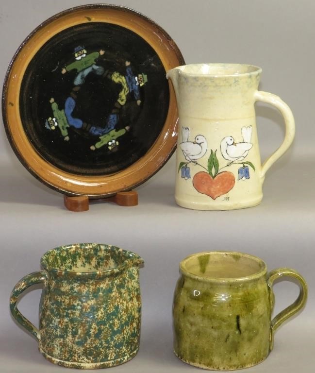 4 PIECES OF RUSSELL HENRY FOLK ART POTTERYca.