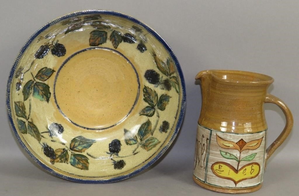 2 FOLK ART POTTERY PIECES BY LEFT HAND