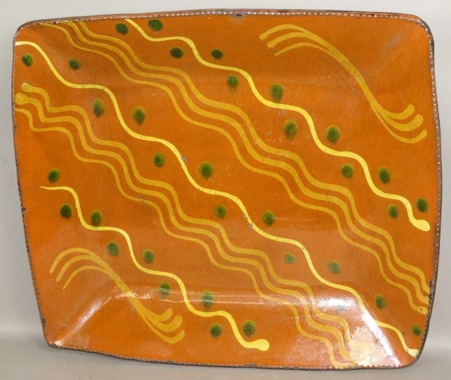 FOLK ART REDWARE THREE COLOR SLIPWARE