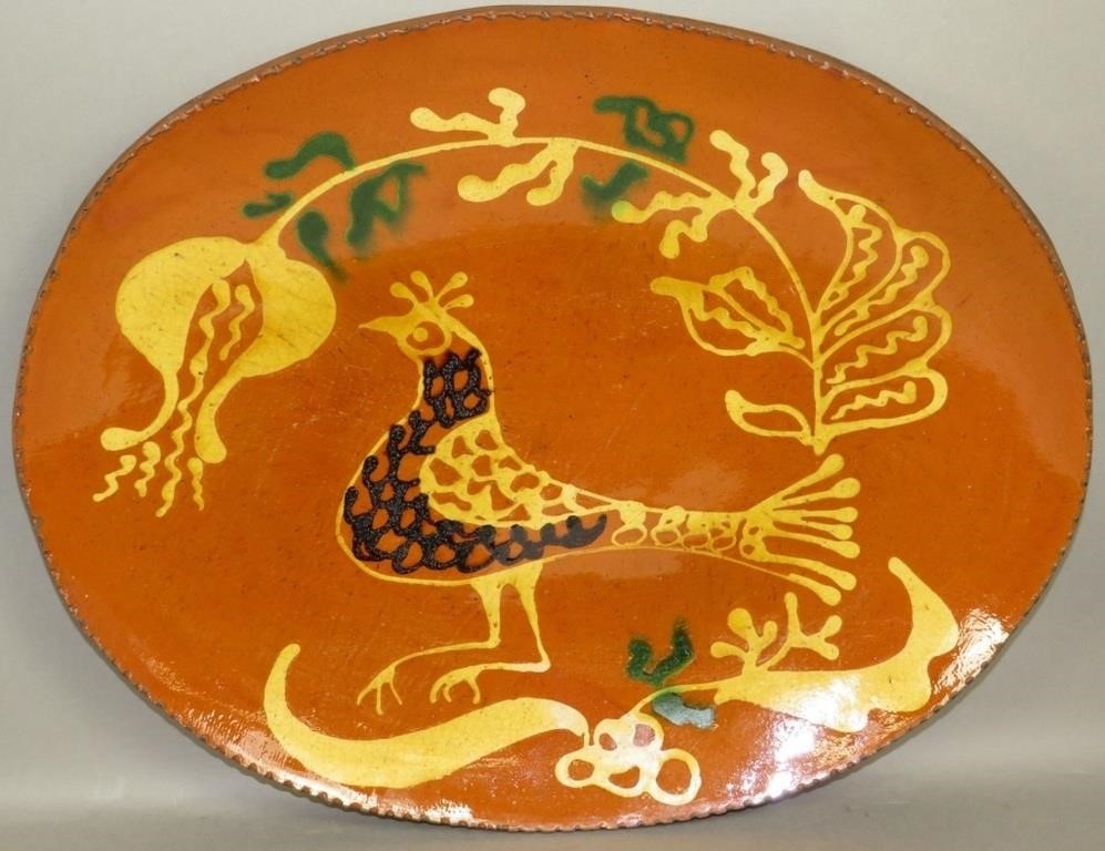 FOLK ART SLIP DECORATED REDWARE 3b5cda