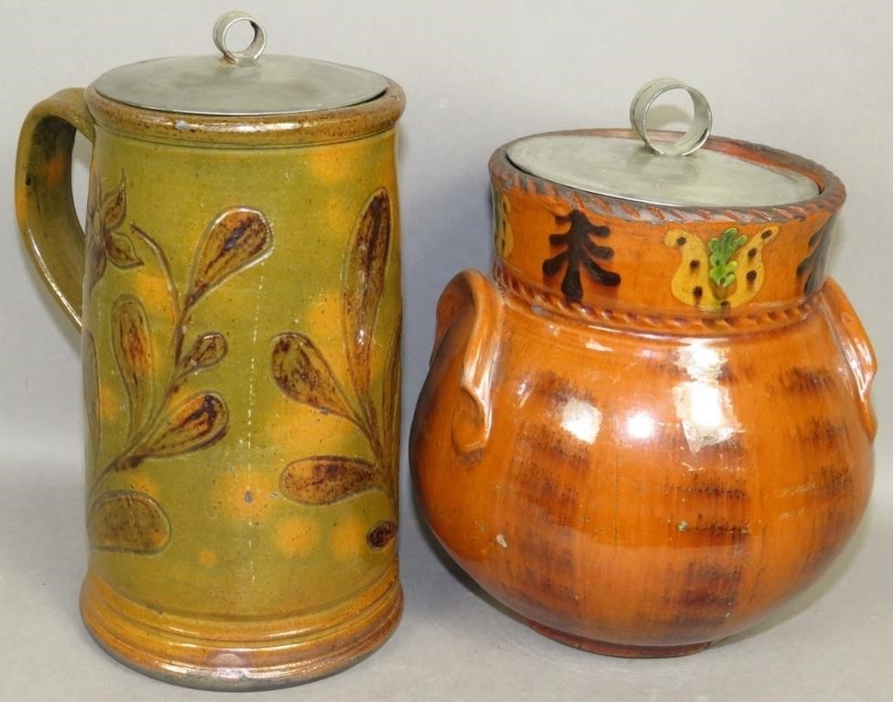 2 FOLK ART REDWARE PIECES WITH