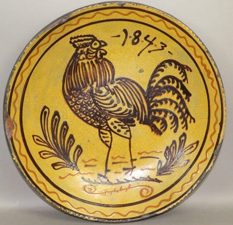 FOLK ART SLIPWARE ROOSTER DECORATED