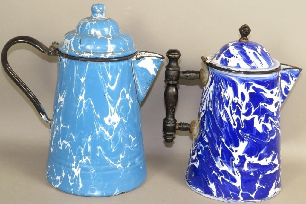 2 ENAMELWARE COFFEE POTSca. 1900-1925;