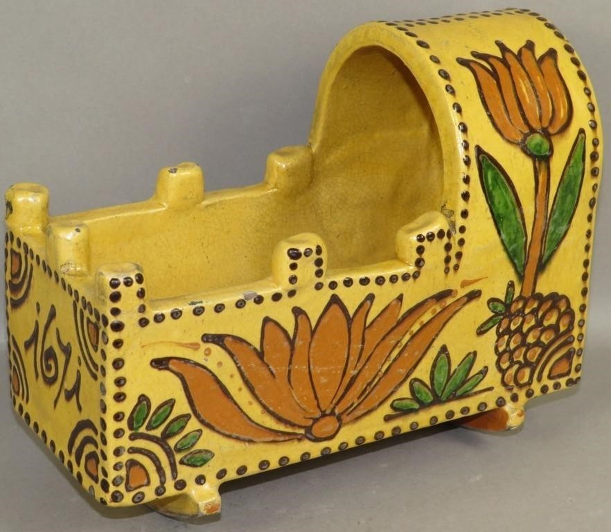 FOLK ART SLIP DECORATED REDWARE 3b5d4a