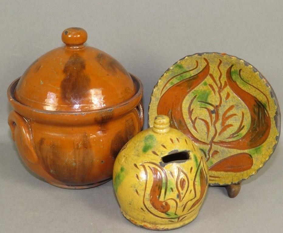 3 PIECES OF FOLK ART REDWARE BY