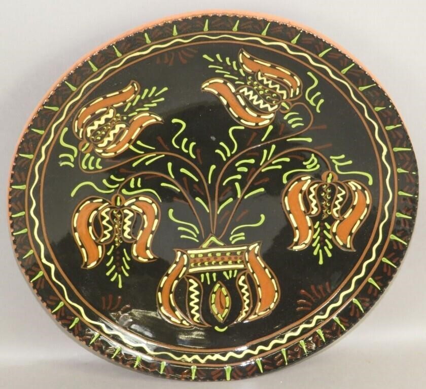 LARGE FOLK ART MORAVIAN SLIPWARE CHARGER