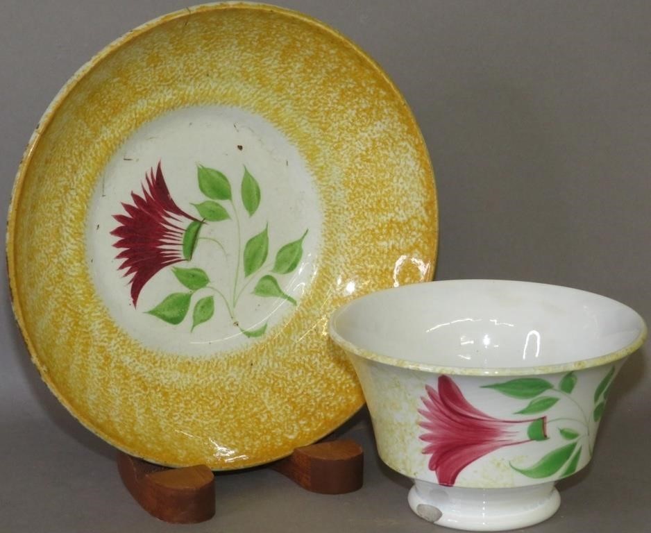 YELLOW SPATTER THISTLE PATTERN CUP &