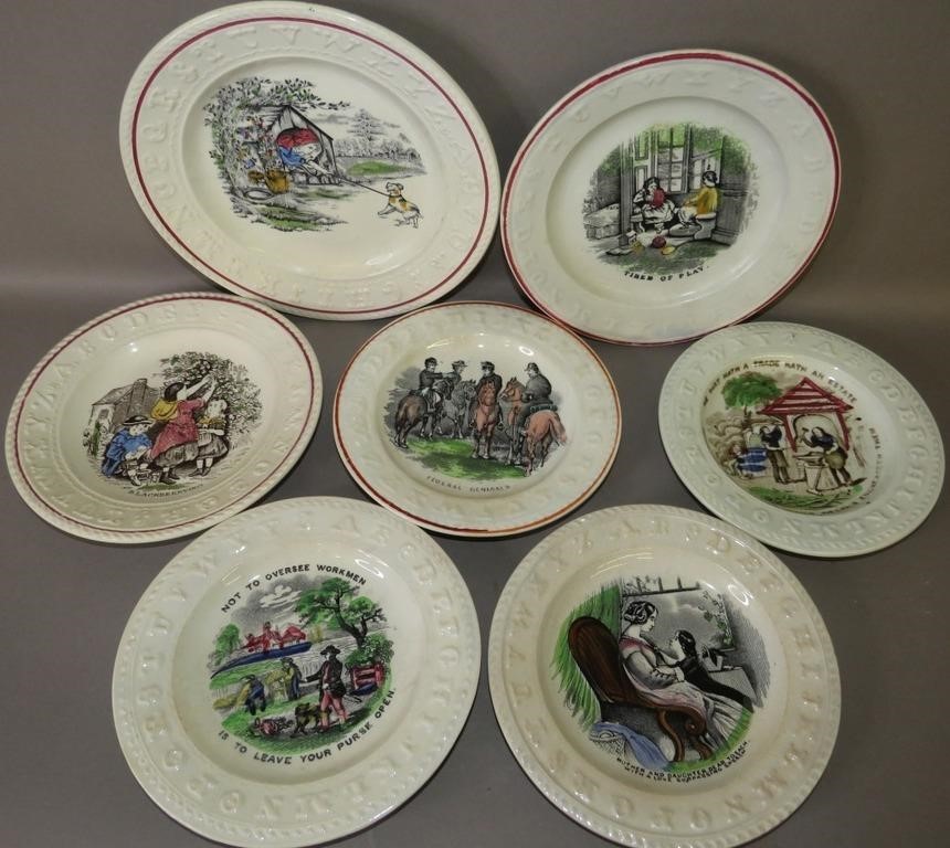 7 CHILDRENS ABC PLATESca. 1860-1890;