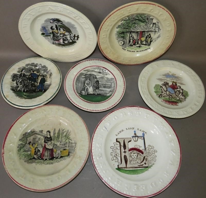 7 CHILDRENS ABC PLATESca. 1860-1890;