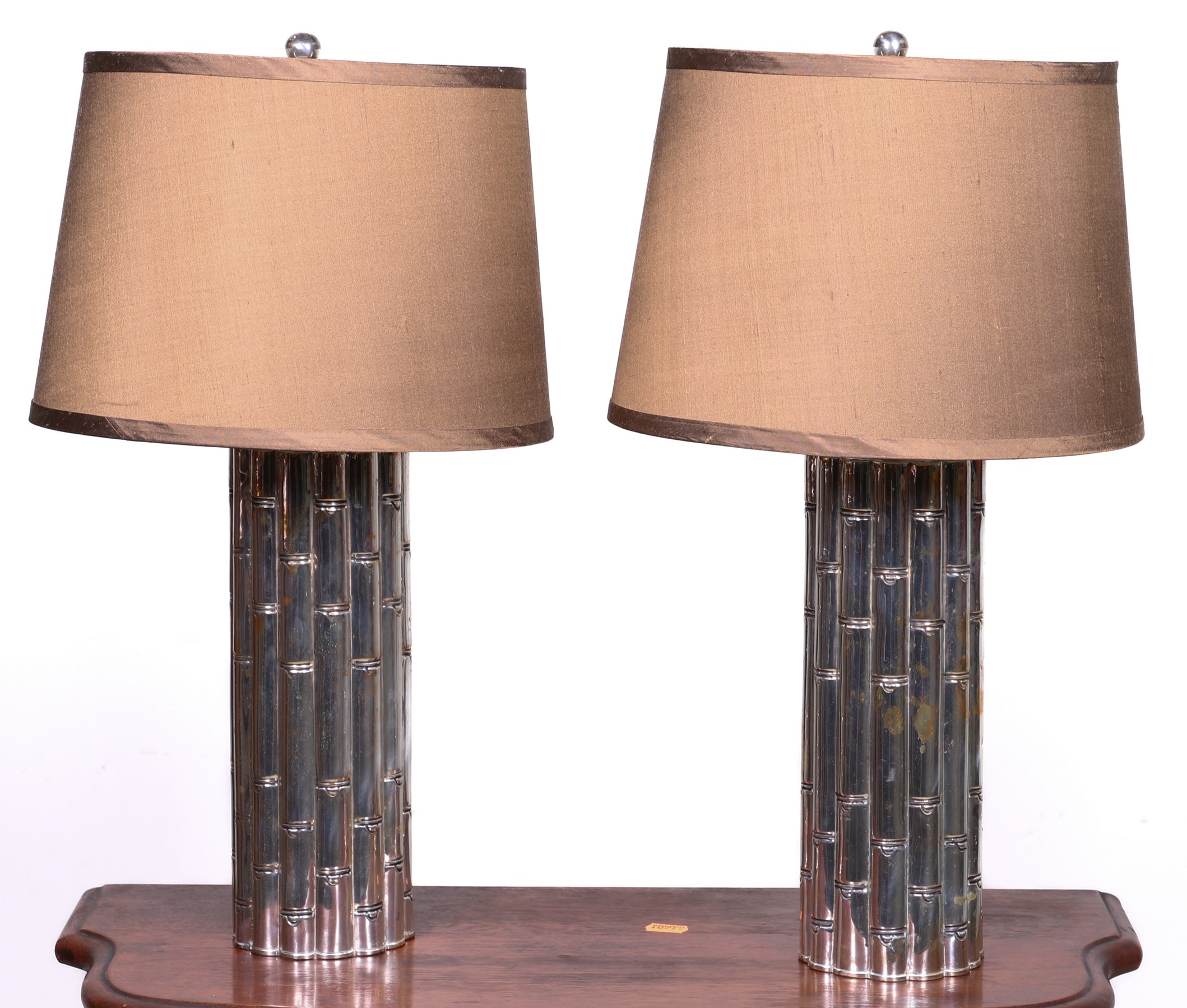 Pair Stainless Steel Bamboo Design Lamps,