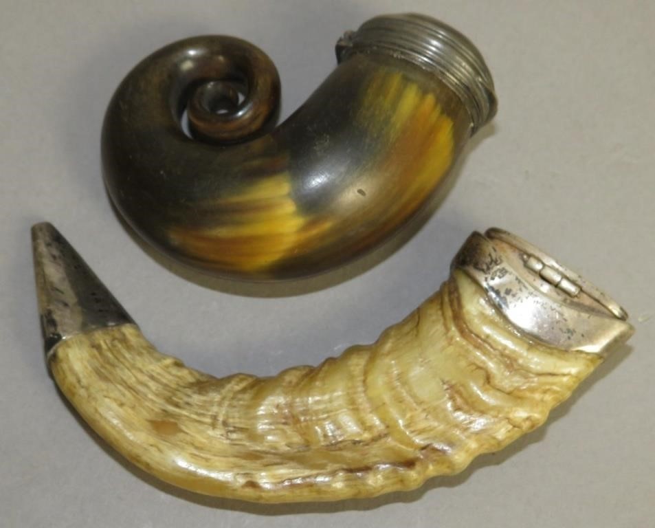 2 SILVER MOUNTED GOAT HORN SNUFF