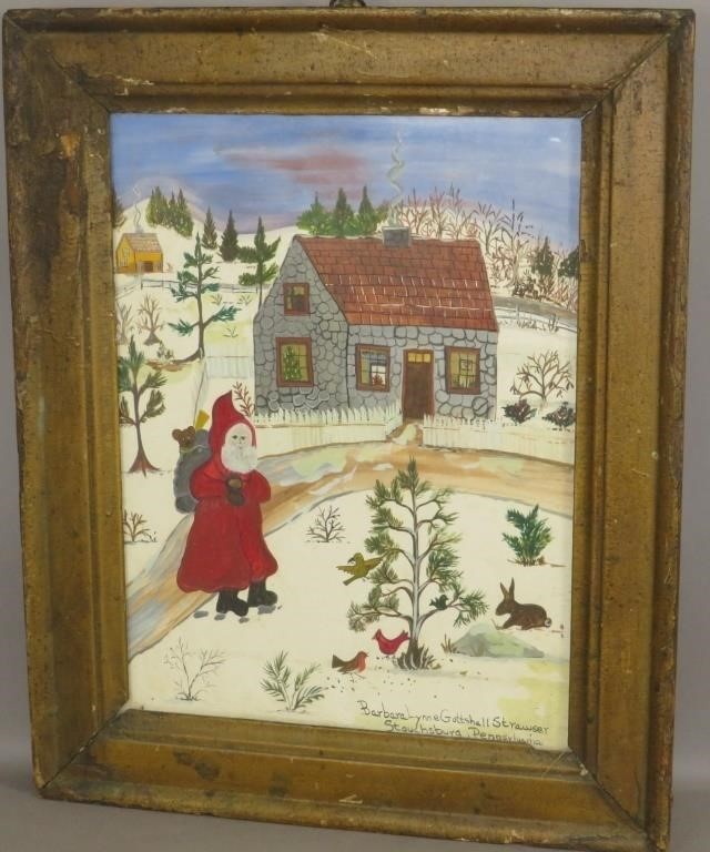 FRAMED FOLK ART WATERCOLOR SANTA 3b5e15