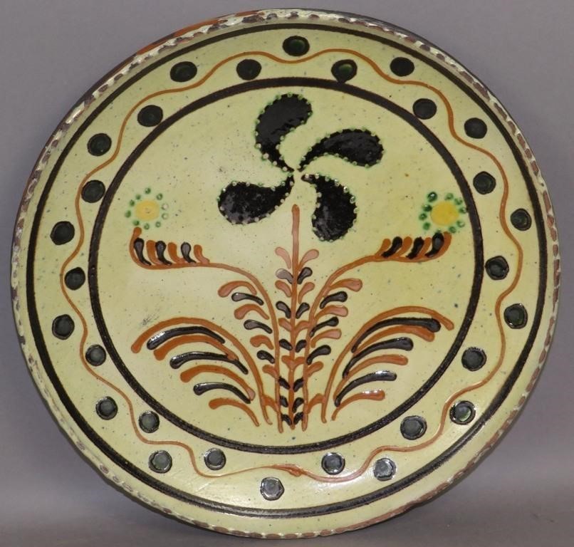 FOLK ART SLIPWARE DECORATED PLATE 3b5e1d