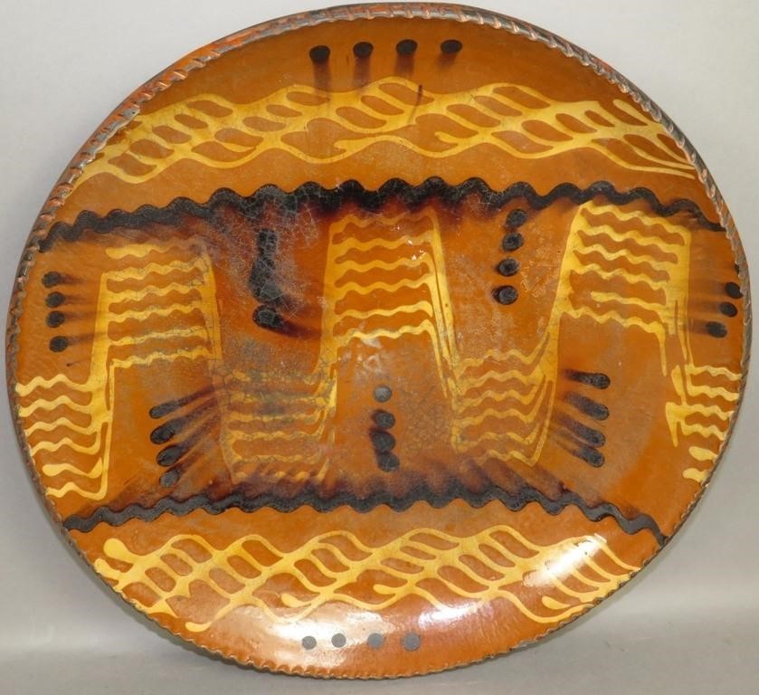 LARGE FOLK ART SLIPWARE DECORATED 3b5e22