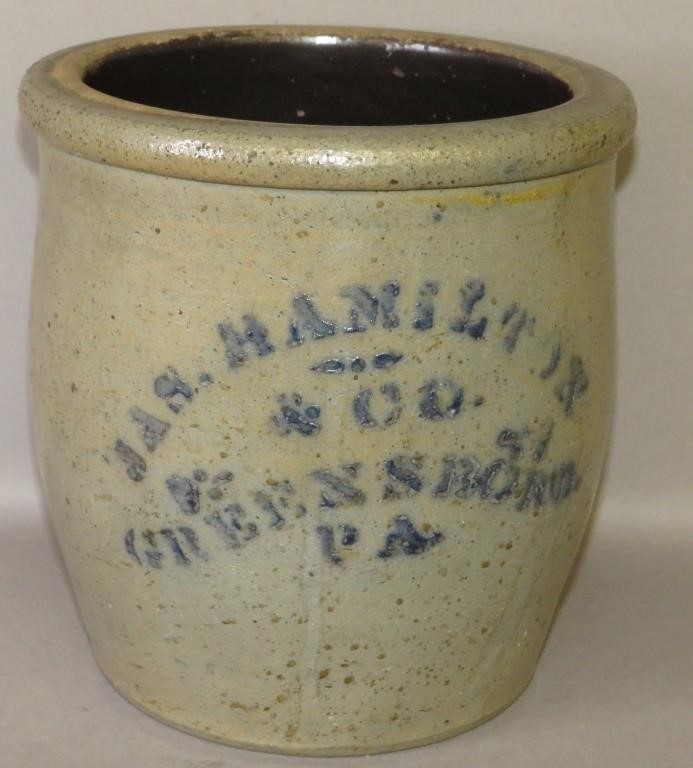 COBALT DECORATED STONEWARE CROCK BY