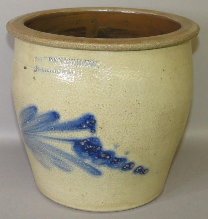 COBALT DECORATED STONEWARE CROCK BY