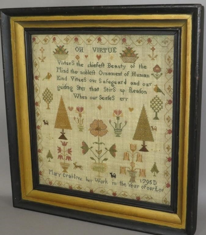 FRAMED SCHOOLGIRL SAMPLER OH VIRTUE  3b5e96