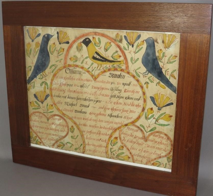 FRAMED FRAKTUR BIRTH & BAPTISM RECORD