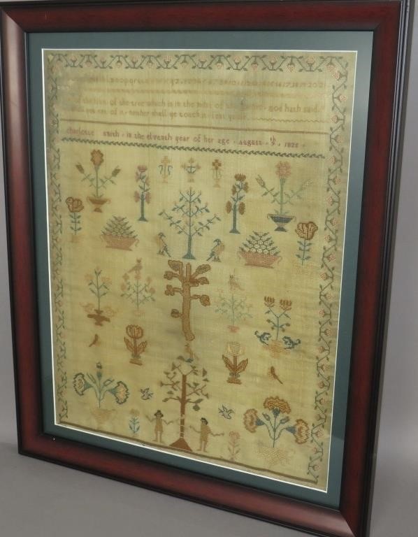 FRAMED ADAM EVE SAMPLER OF CHAROLETTE 3b5ea4