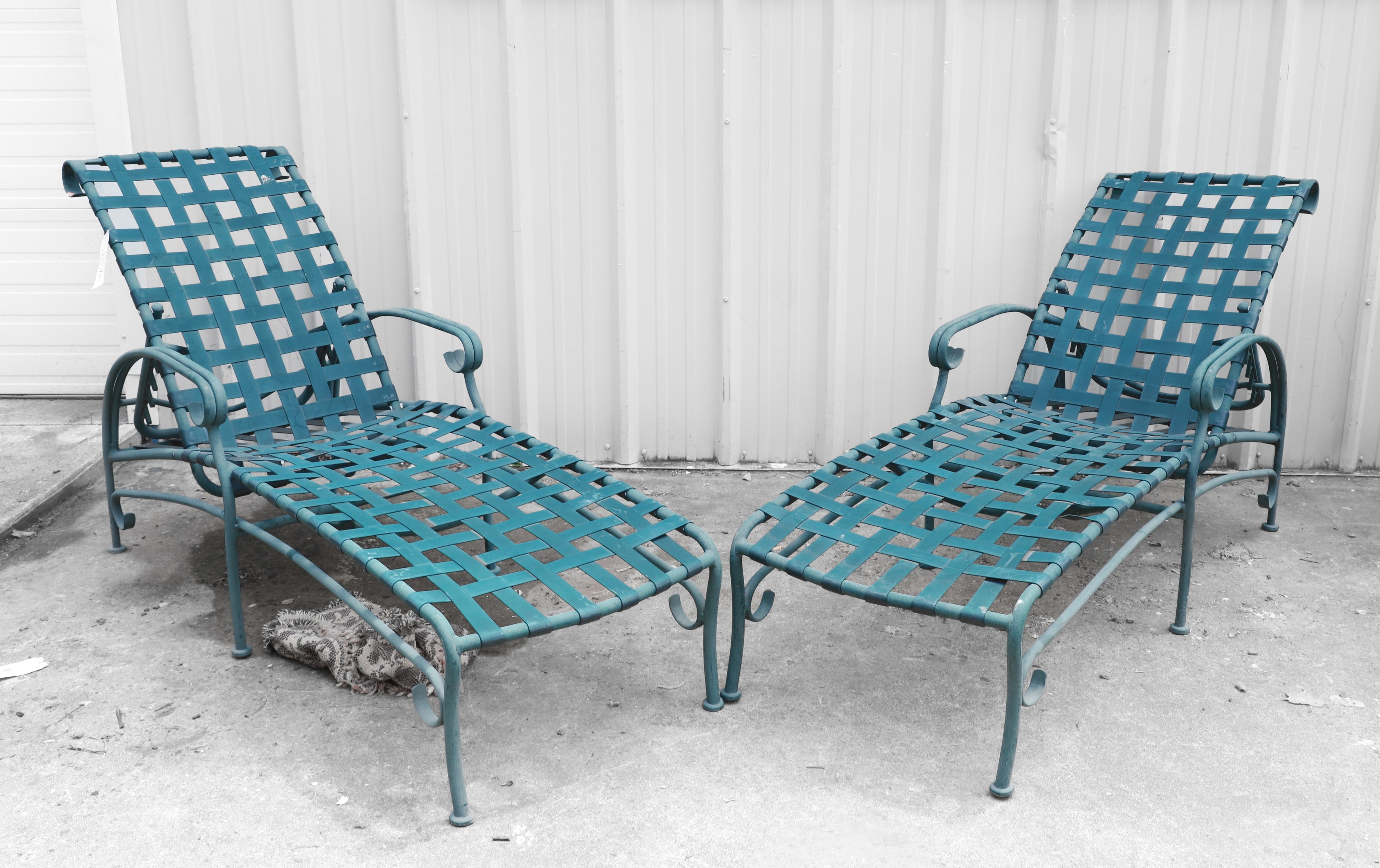 Pair adjustable chaise lounges,