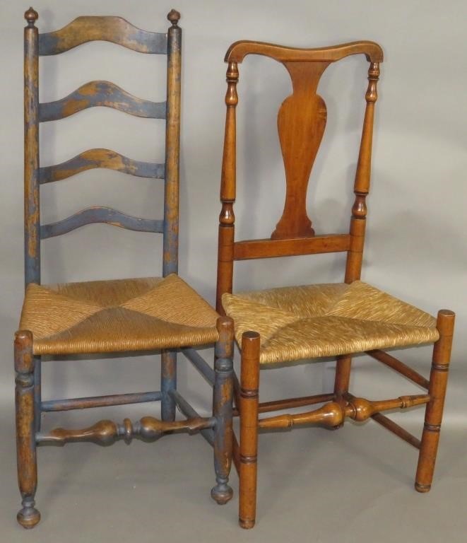 2 SIDE CHAIRSca. 1760; one curved
